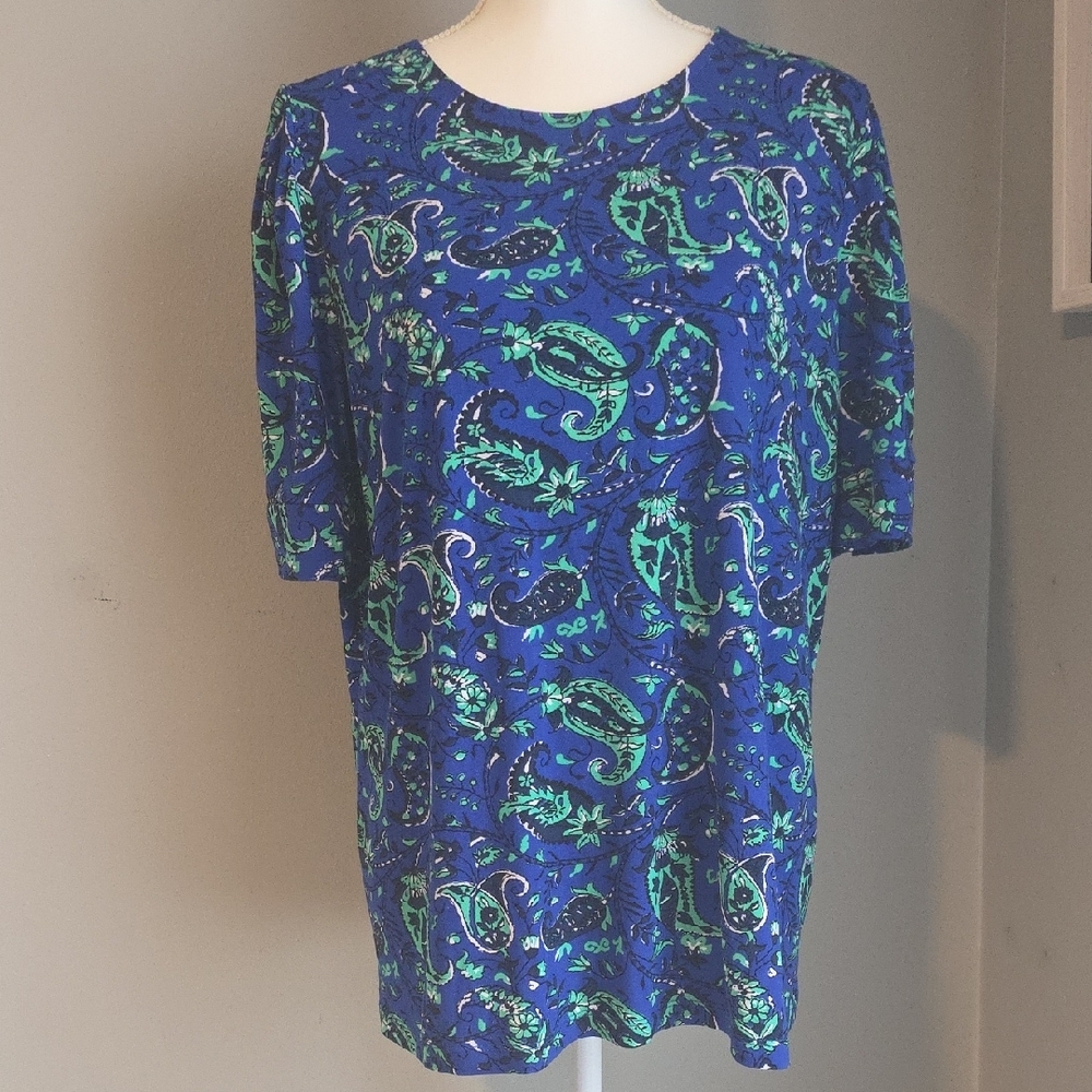 Liz Claiborne Career Blue and Green Paisley Top Size XL